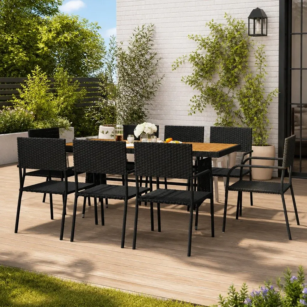 9-Piece Outdoor Dining Set in Black