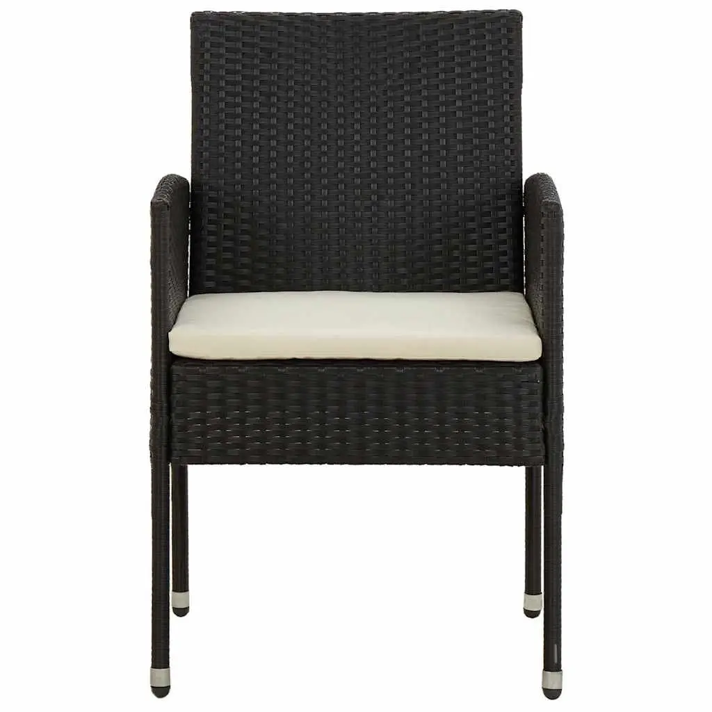 7 Piece Black Rattan Patio Dining Set with Solid Wood Table