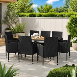 Durable 9 Piece Black Outdoor Dining Set with Cushions