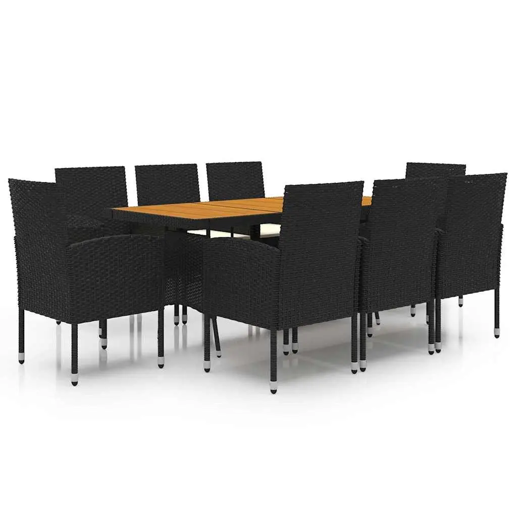 9 Piece Outdoor Dining Set PE Rattan Steel Acacia Wood Black