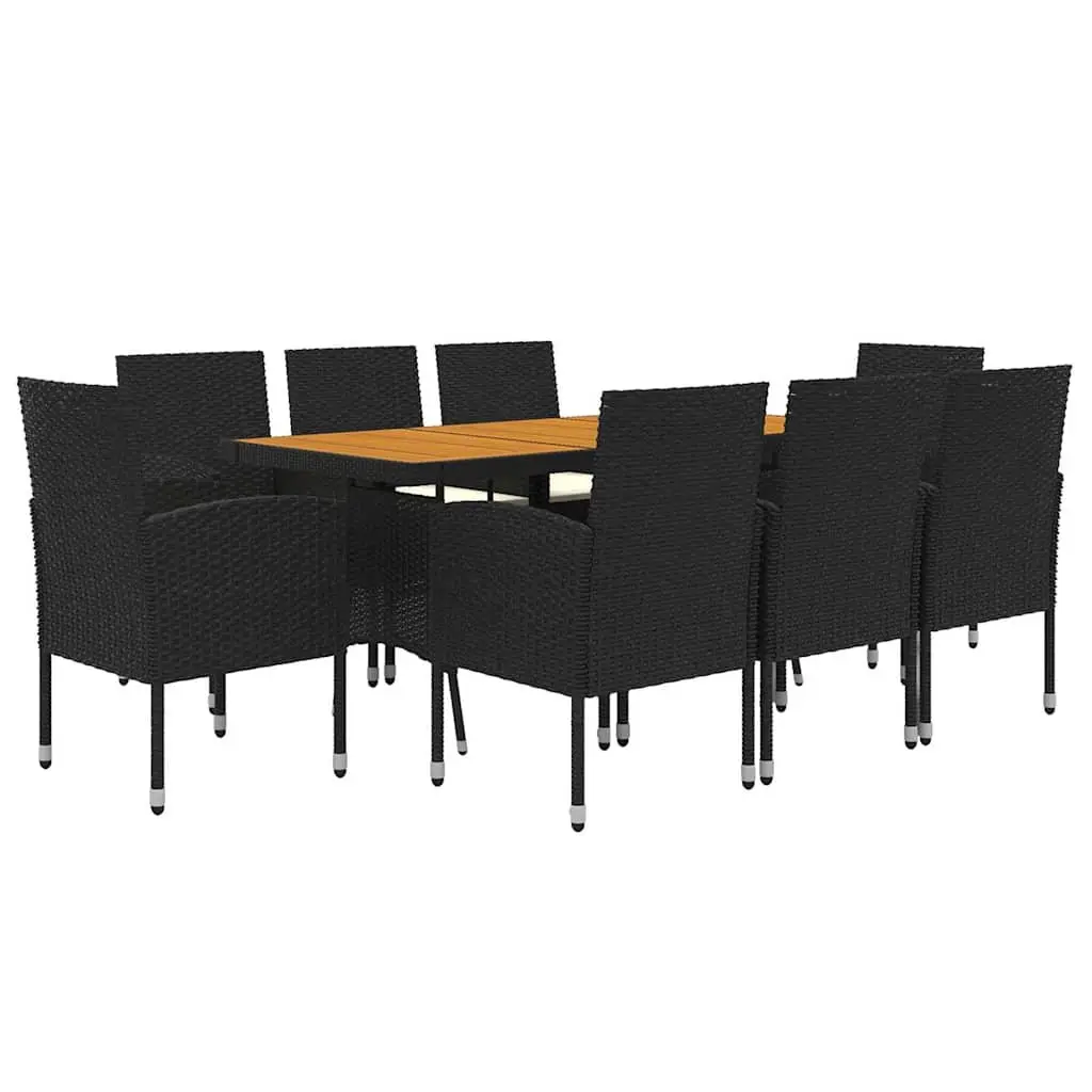 9 Piece Outdoor Dining Set PE Rattan Steel Acacia Wood Black