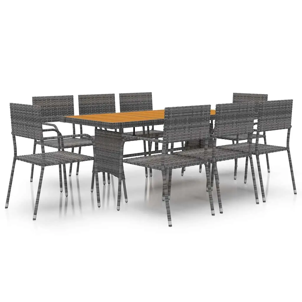 Outdoor Dining Set PE Rattan Steel Grey 9 Piece Patio Garden Furniture Table Chairs