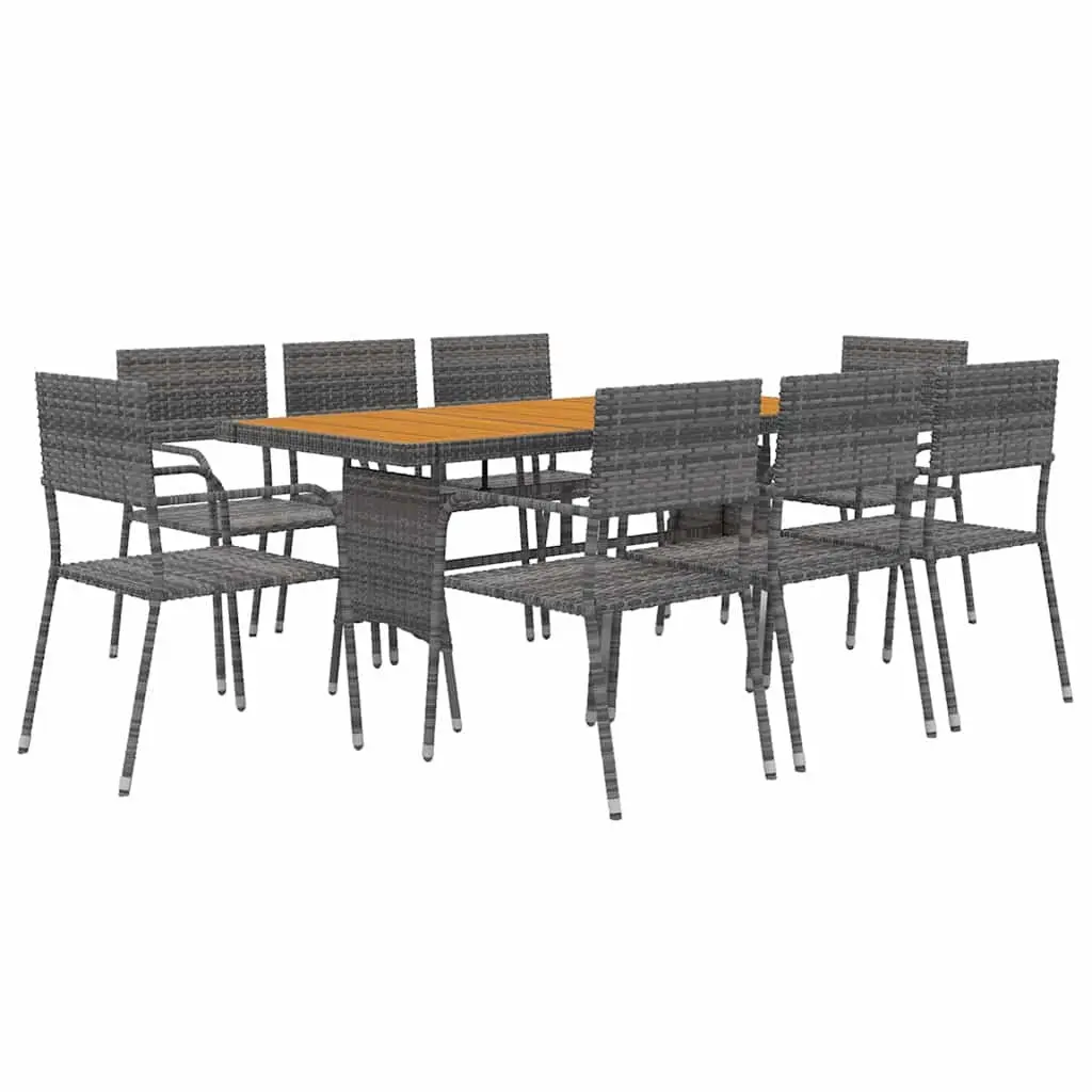 Outdoor Dining Set PE Rattan Steel Grey 9 Piece Patio Garden Furniture Table Chairs