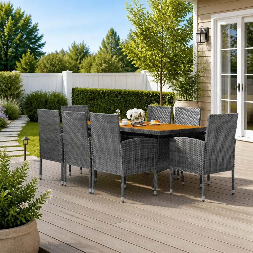 9 Piece Outdoor Dining Set with Rattan Frame