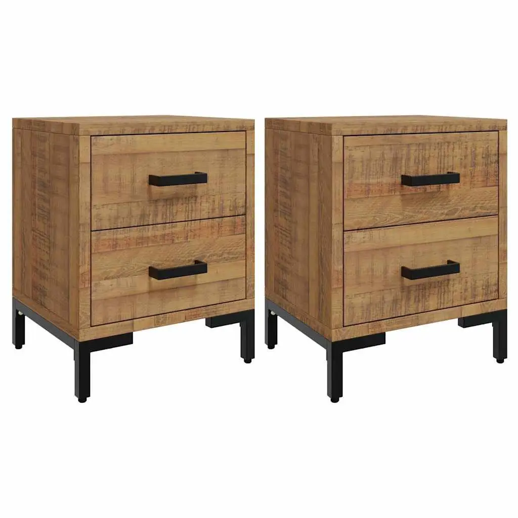 Rustic Pine Wood Nightstand with 2 Drawers
