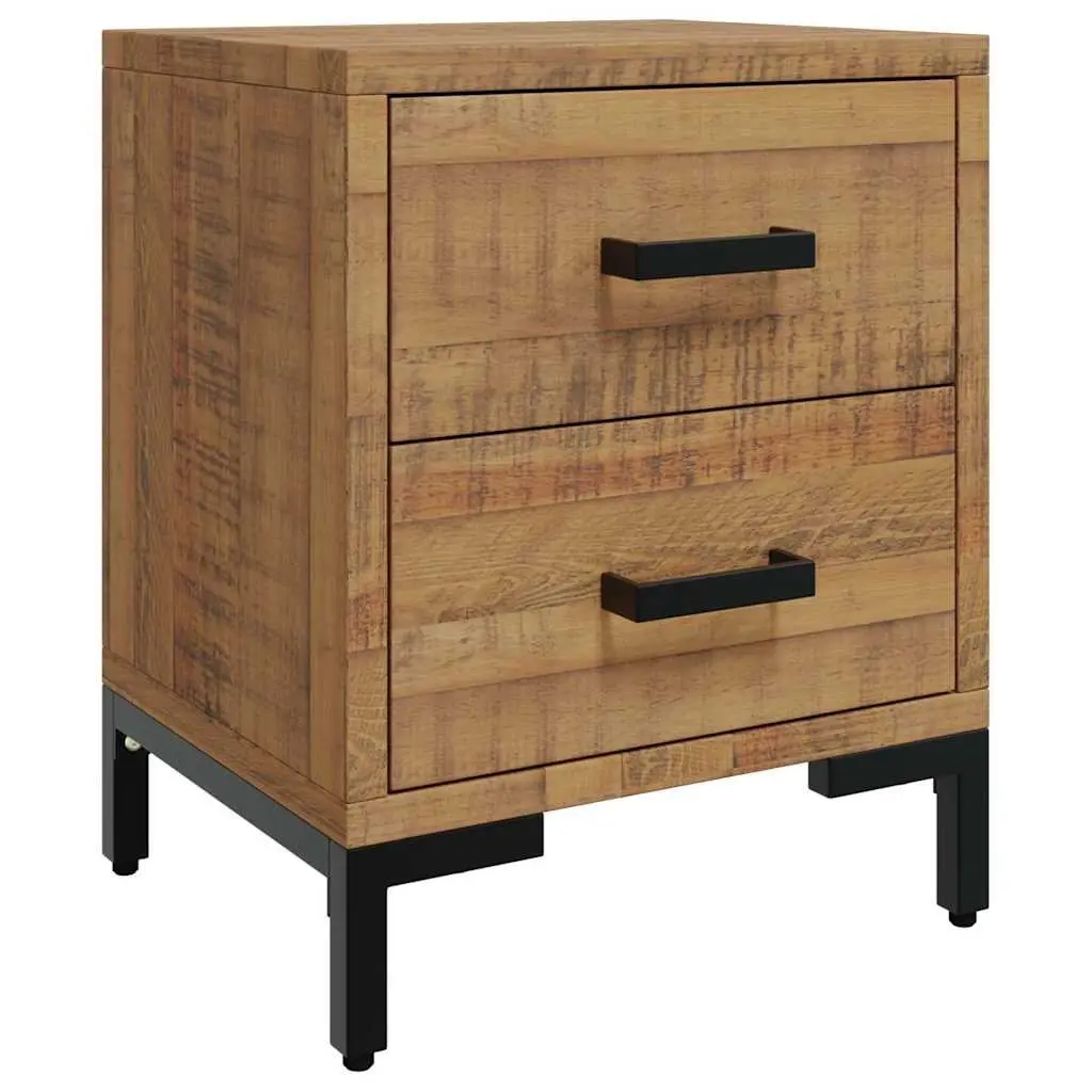 Rustic Pine Wood Nightstand with 2 Drawers