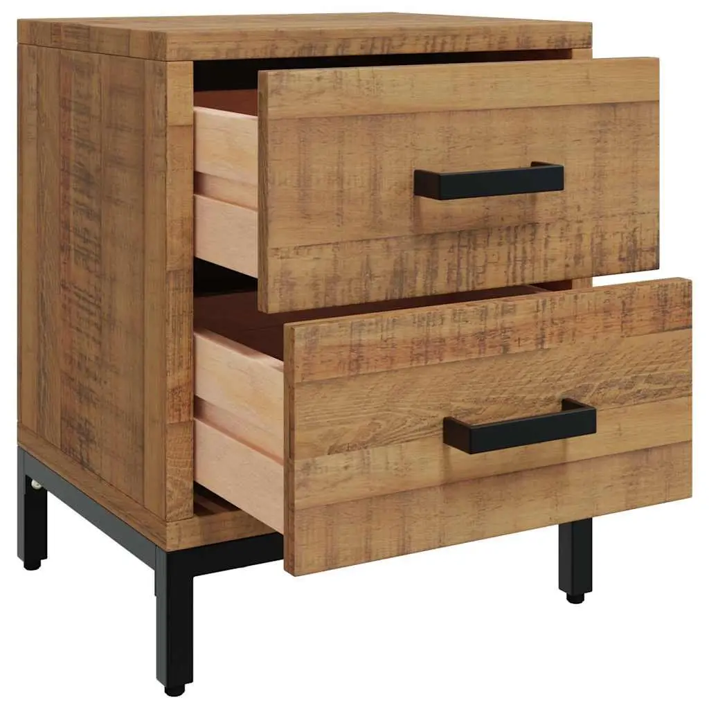 Rustic Pine Wood Nightstand with 2 Drawers