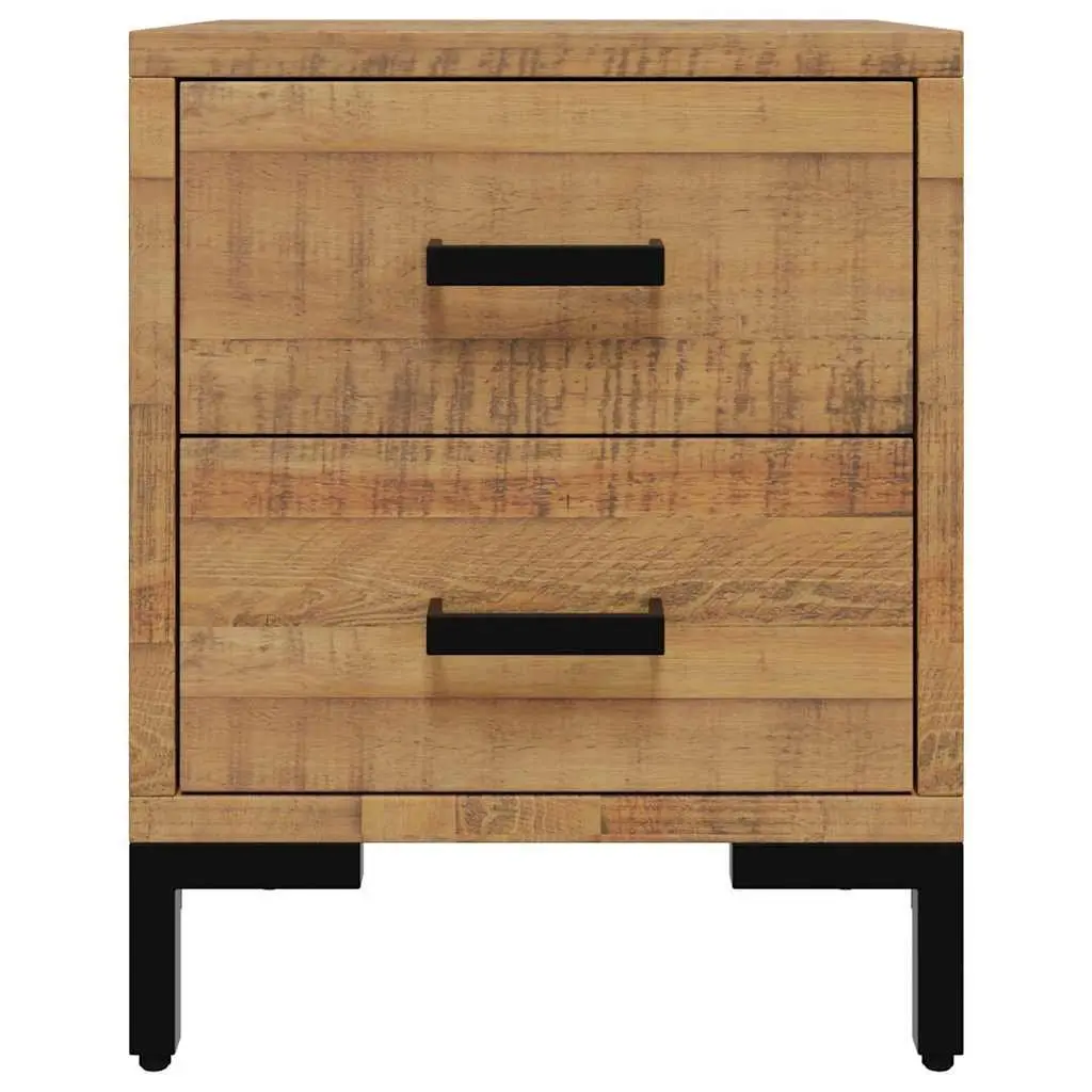 Rustic Pine Wood Nightstand with 2 Drawers