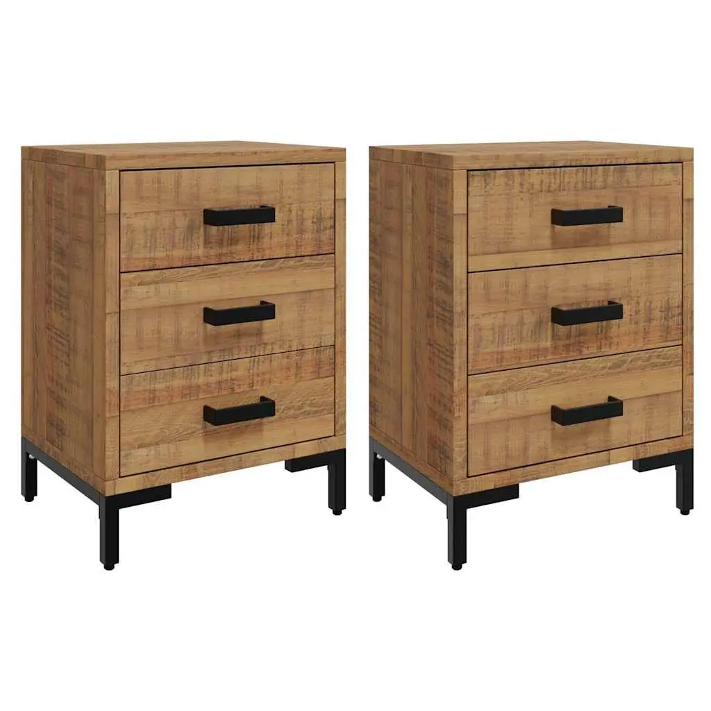 Solid Pine Wood Nightstand with 3 Drawers