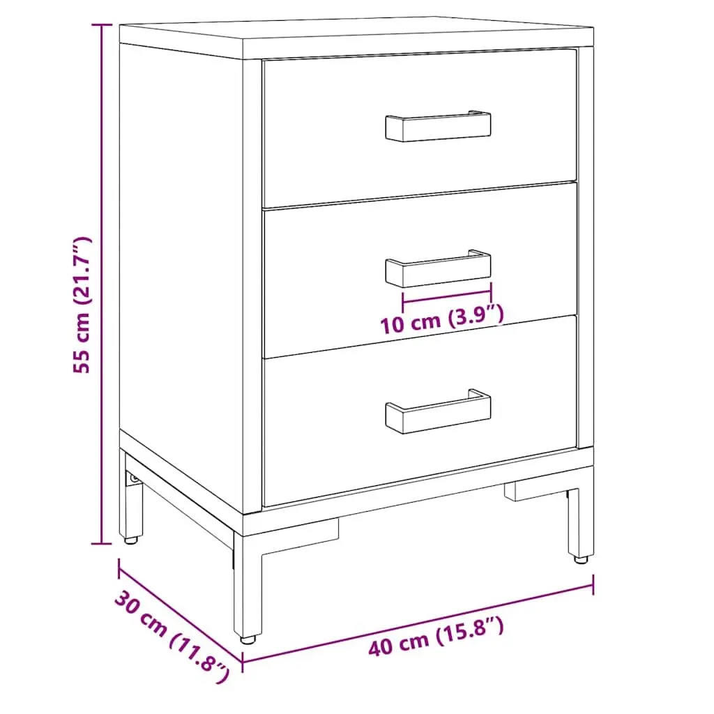 Solid Pine Wood Nightstand with 3 Drawers