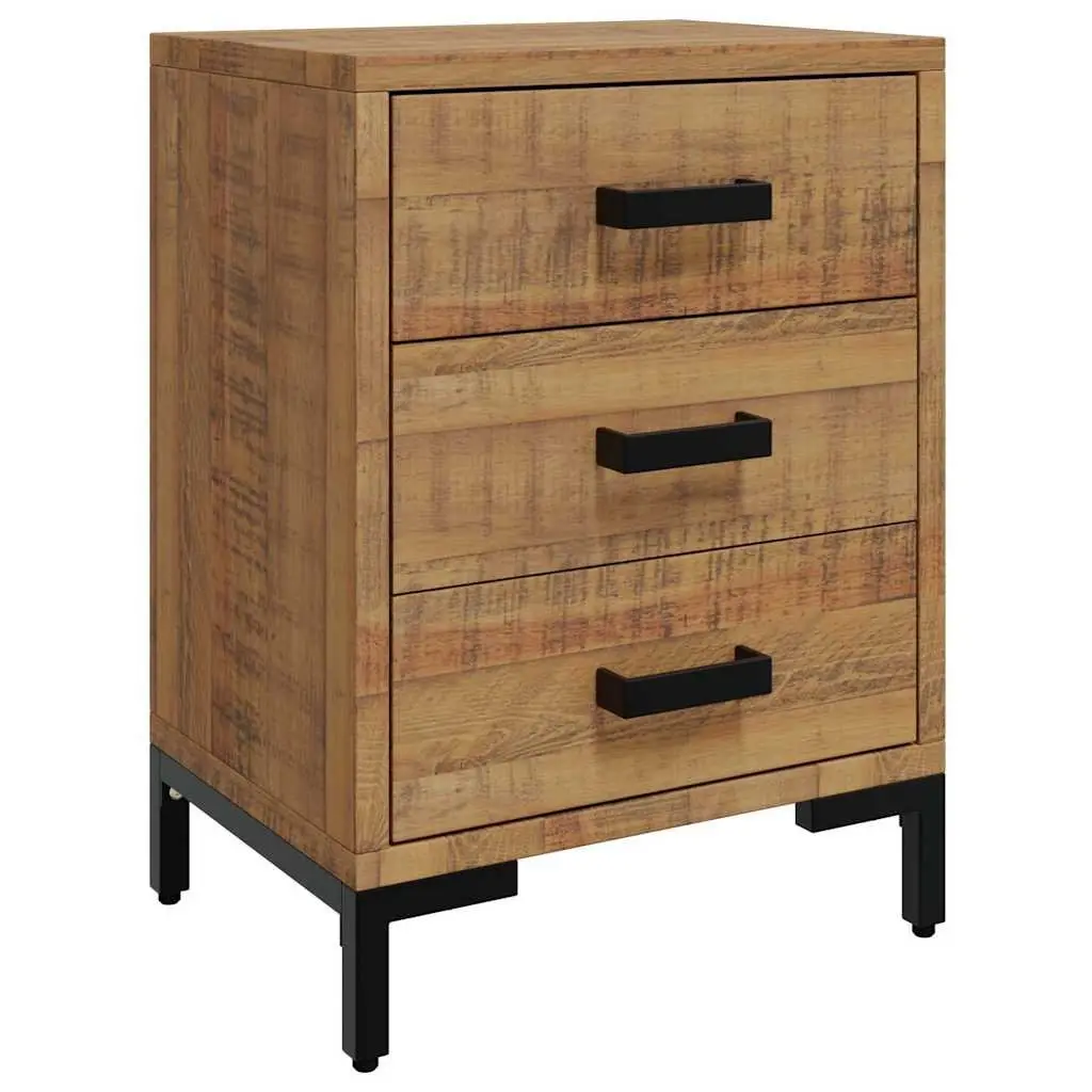 Solid Pine Wood Nightstand with 3 Drawers