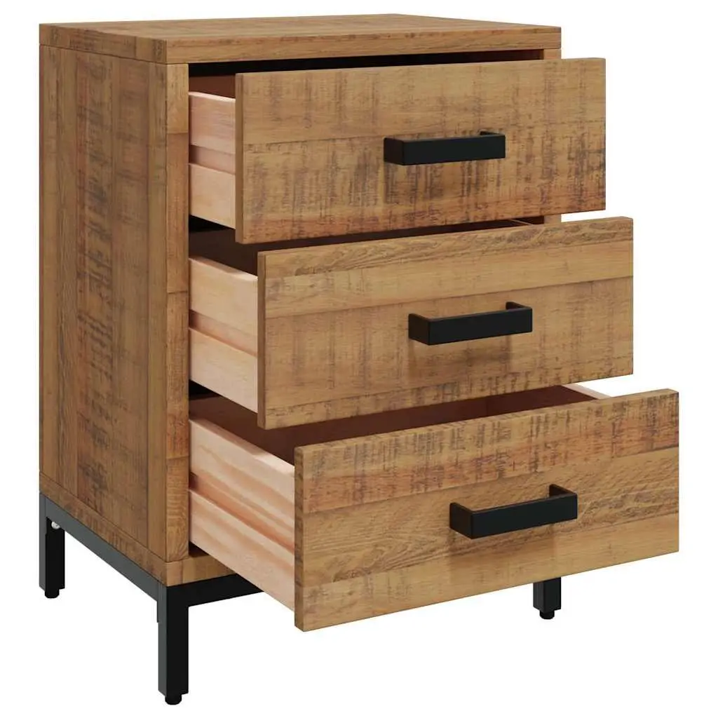 Solid Pine Wood Nightstand with 3 Drawers