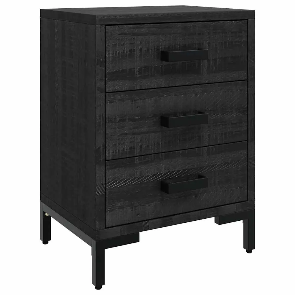 Black Bedside Tables 2 Piece Solid Pinewood 40x30x55 cm Bedroom Storage with 3 Drawers