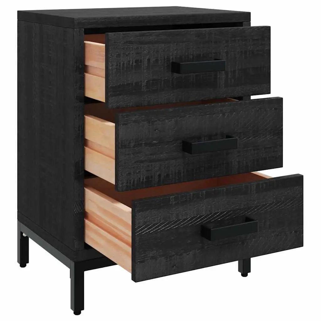 Black Bedside Tables 2 Piece Solid Pinewood 40x30x55 cm Bedroom Storage with 3 Drawers