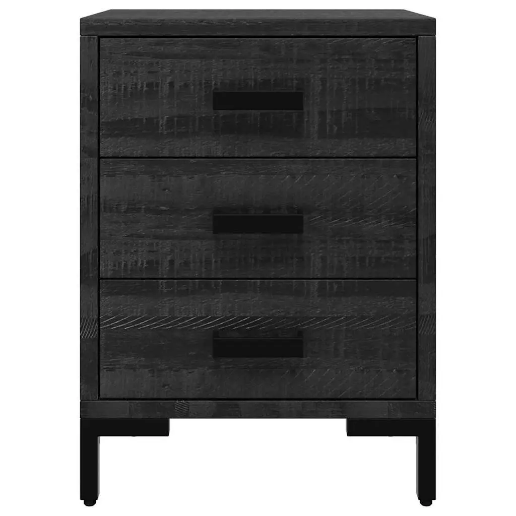 Black Bedside Tables 2 Piece Solid Pinewood 40x30x55 cm Bedroom Storage with 3 Drawers