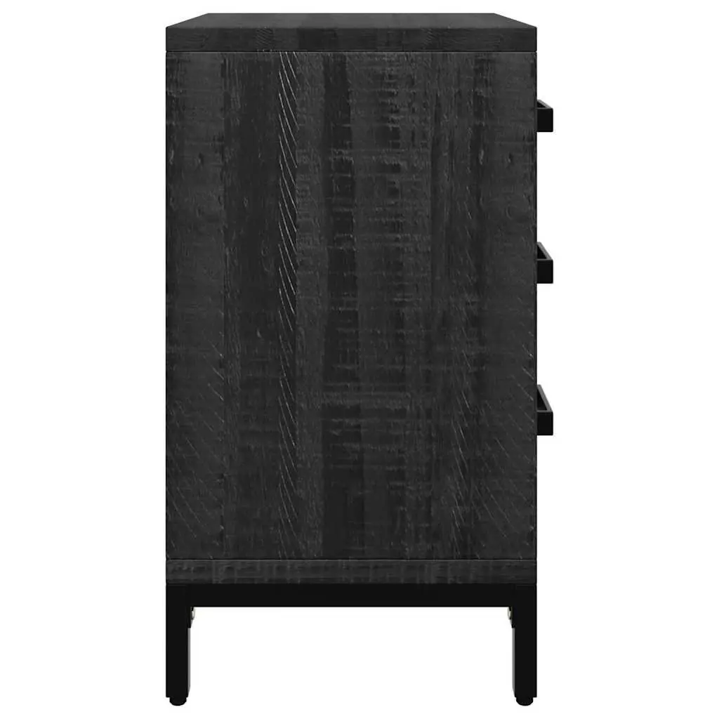 Black Bedside Tables 2 Piece Solid Pinewood 40x30x55 cm Bedroom Storage with 3 Drawers