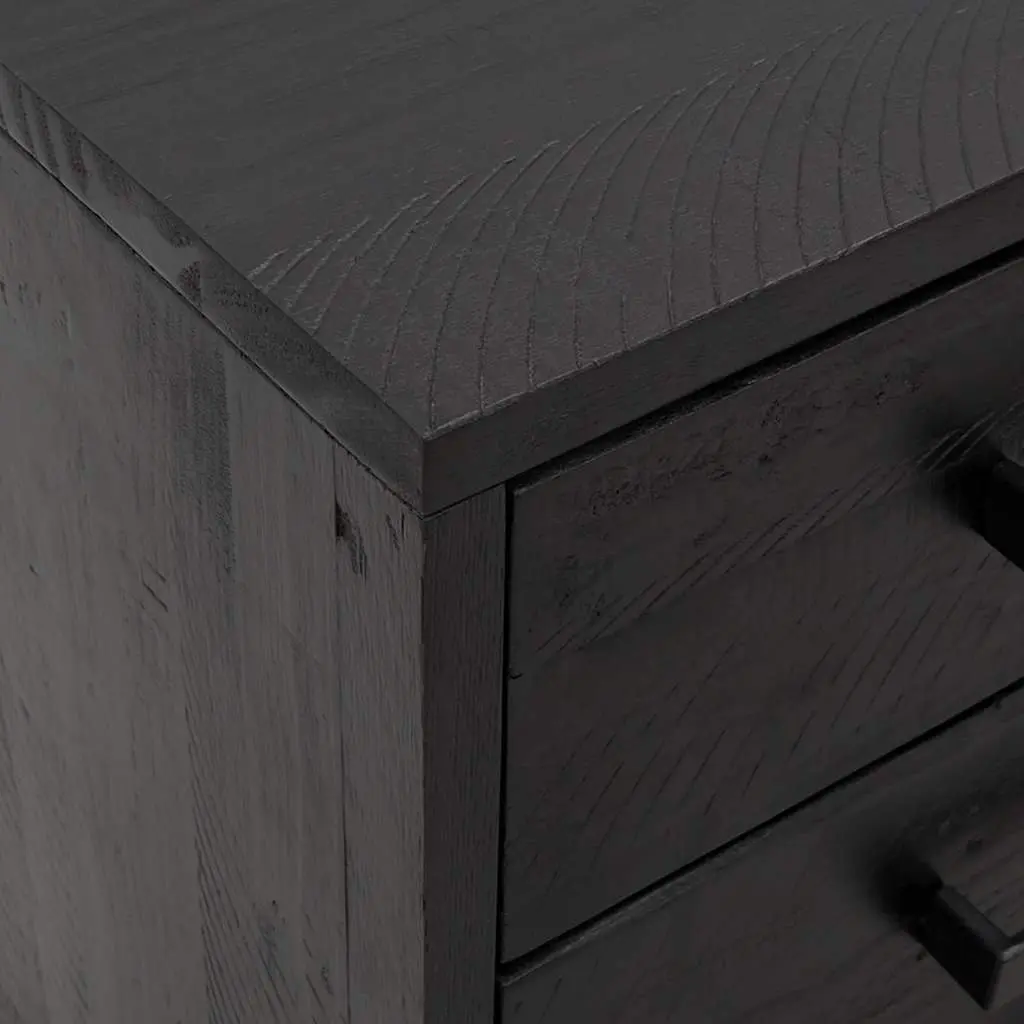 Black Bedside Tables 2 Piece Solid Pinewood 40x30x55 cm Bedroom Storage with 3 Drawers