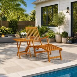 Sturdy Outdoor Deck Chair with Footrest and Table