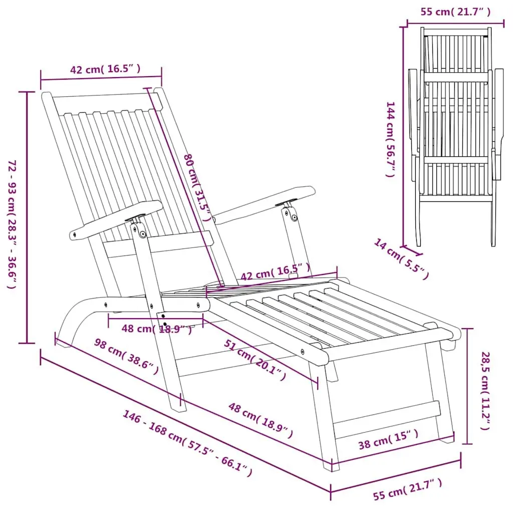 Outdoor Deck Chair with Footrest and Table