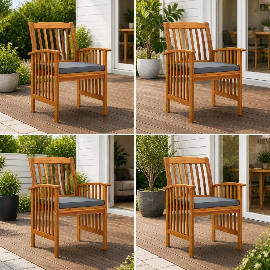 Outdoor Dining Chairs Solid Wood Grey 4 Piece Set with Cushions