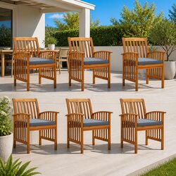 Stylish 6-Piece Grey Outdoor Dining Chair Set in Acacia