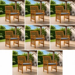 Sturdy 8-Piece Outdoor Dining Chair Set with Grey Cushions