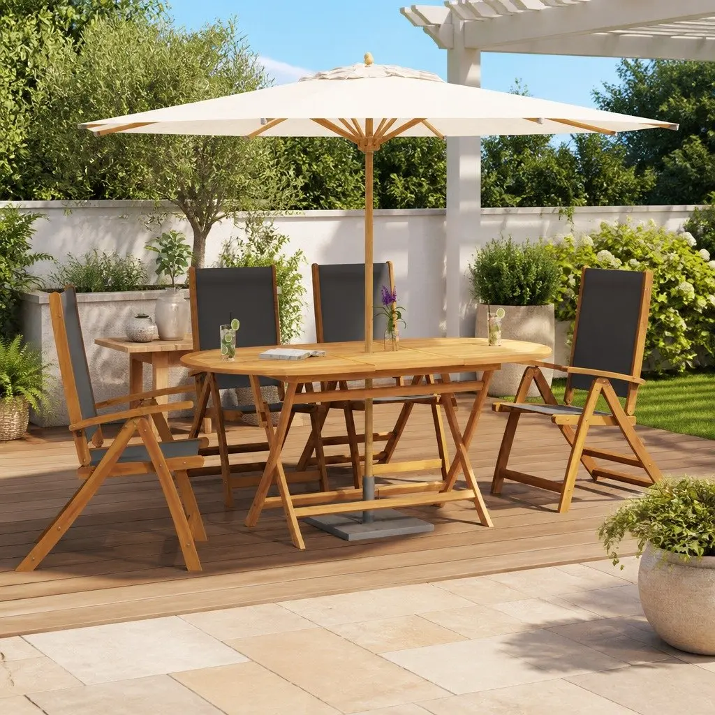 Folding Garden Chairs 4 Pieces Solid Wood Acacia Textilene Outdoor Patio Seating
