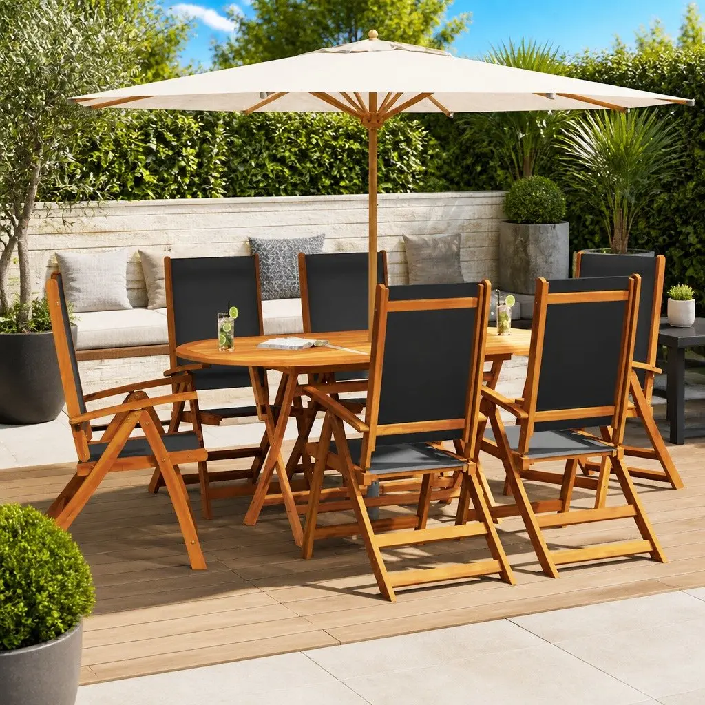 Folding Garden Chairs Set Acacia Wood 6 Piece Brown