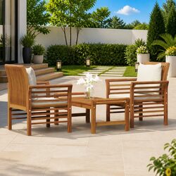 Sturdy 3 Piece Outdoor Garden Lounge Set in Brown Wood