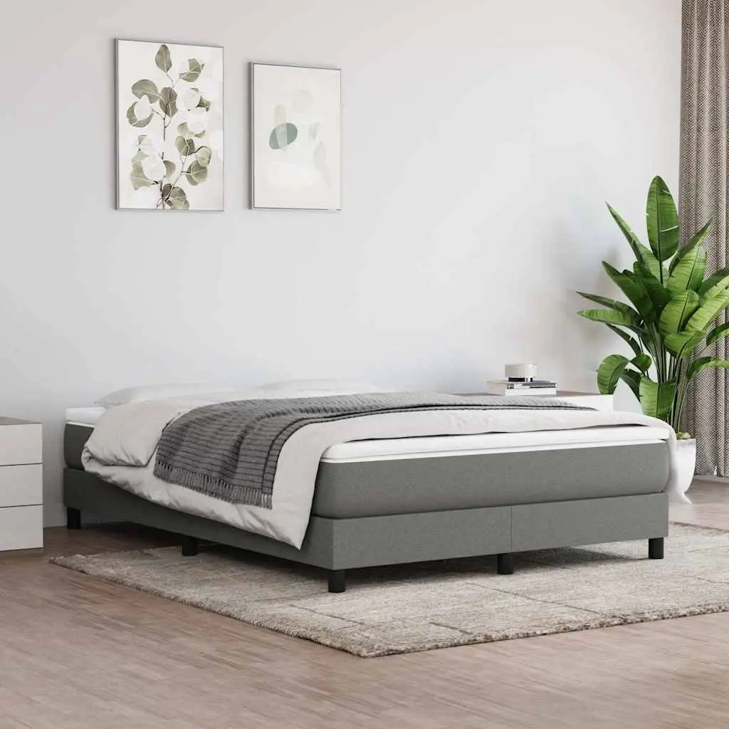 Box Spring Bed Frame Fabric Double Grey
