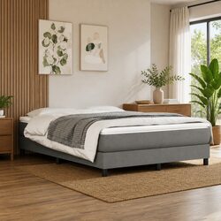Queen Size Box Spring Bed Frame in Grey Fabric