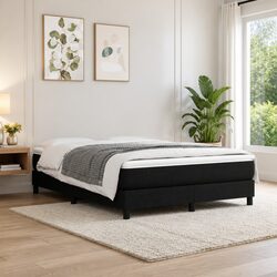 Sturdy Black Fabric Queen Box Spring Bed Frame