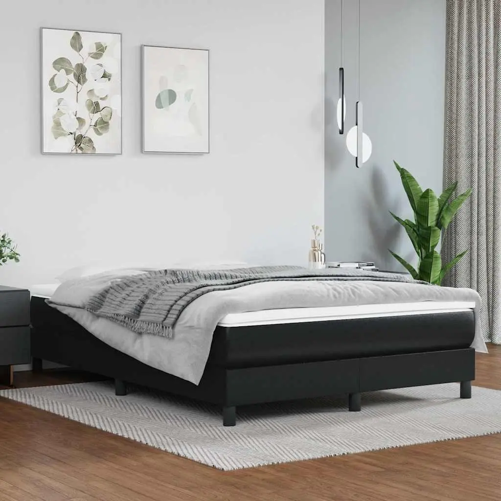 Double Black Faux Leather Box Spring Bed Frame