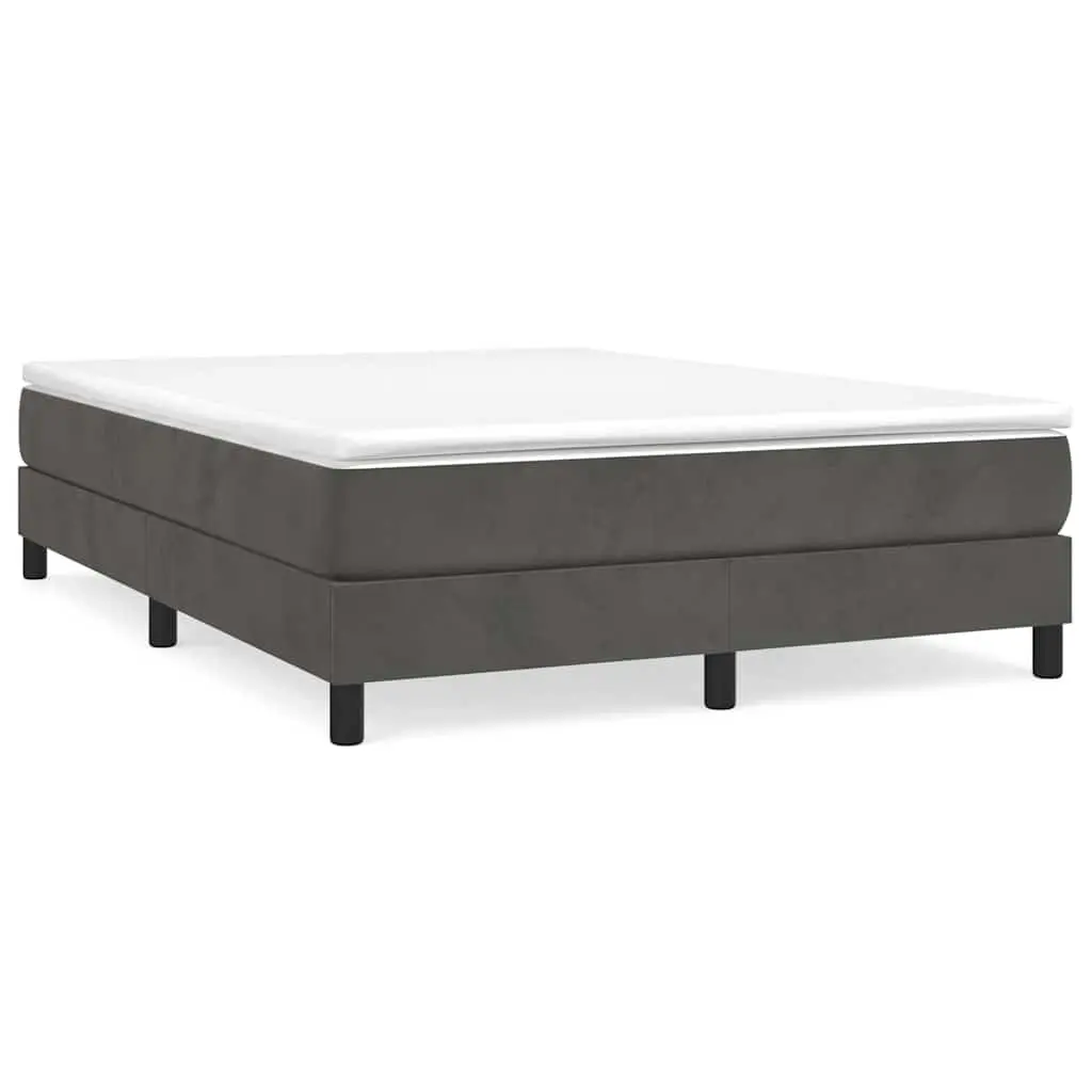 Box Spring Bed Frame Velvet Grey Plywood Slats Sturdy Legs