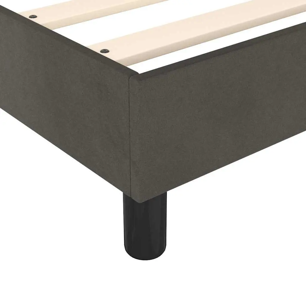 Box Spring Bed Frame Velvet Grey Plywood Slats Sturdy Legs