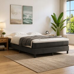 Queen Size Grey Velvet Box Spring Bed Frame