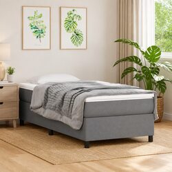 Box Spring Bed Frame King Single Grey Fabric Durable Supportive Legs Plywood