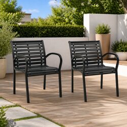 Steel WPC Outdoor Chairs 2 pcs Stackable Patio Seating