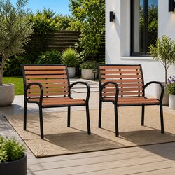 Steel Frame Garden Chairs 2 pcs with WPC Slats - Black