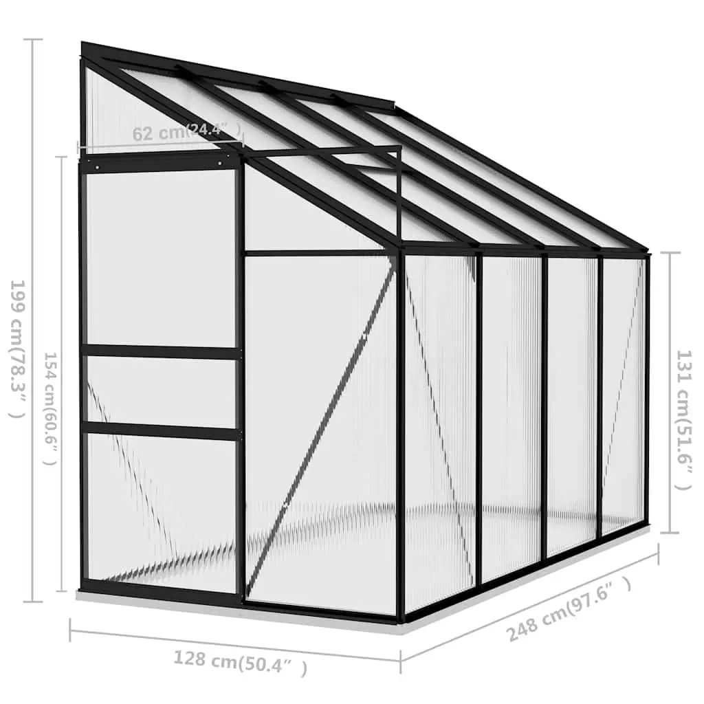 Greenhouse Aluminium Anthracite 5.24 m³ 3.17 m² Garden Plant Shelter PC Board Roof Vent