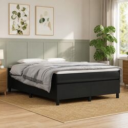 Durable Queen Black Faux Leather Box Spring Bed Frame