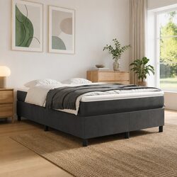 Box Spring Bed Frame Queen Grey Velvet Upholstered Bedroom Furniture