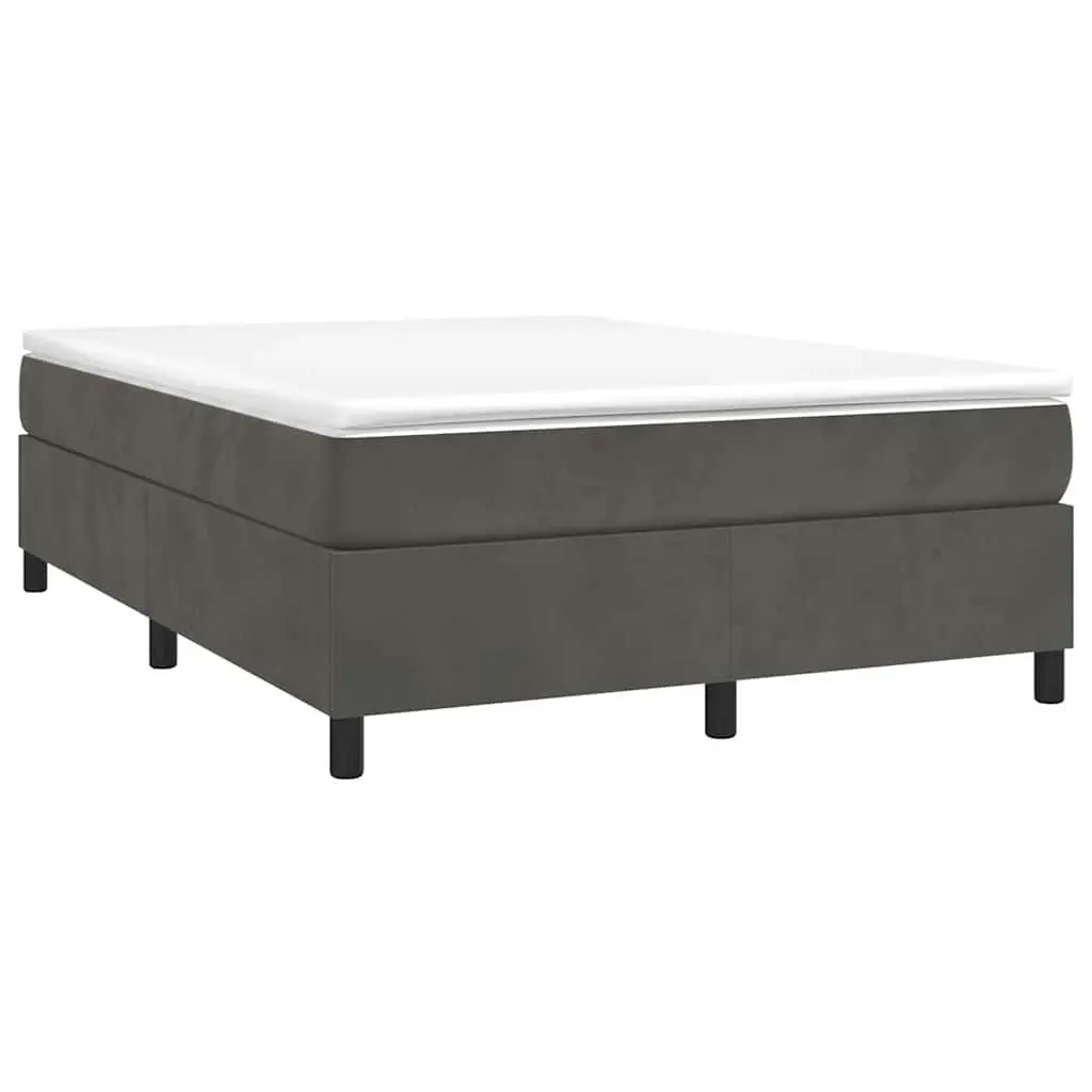 Grey Velvet Upholstered Queen Box Spring Bed Frame