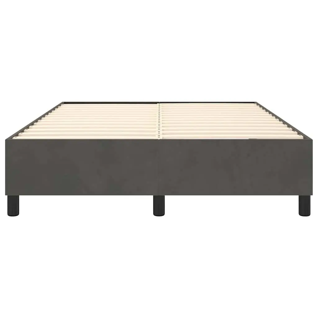 Grey Velvet Upholstered Queen Box Spring Bed Frame