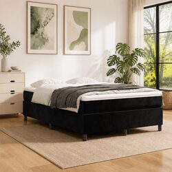 Sturdy Black Velvet Upholstered Queen Bed Frame