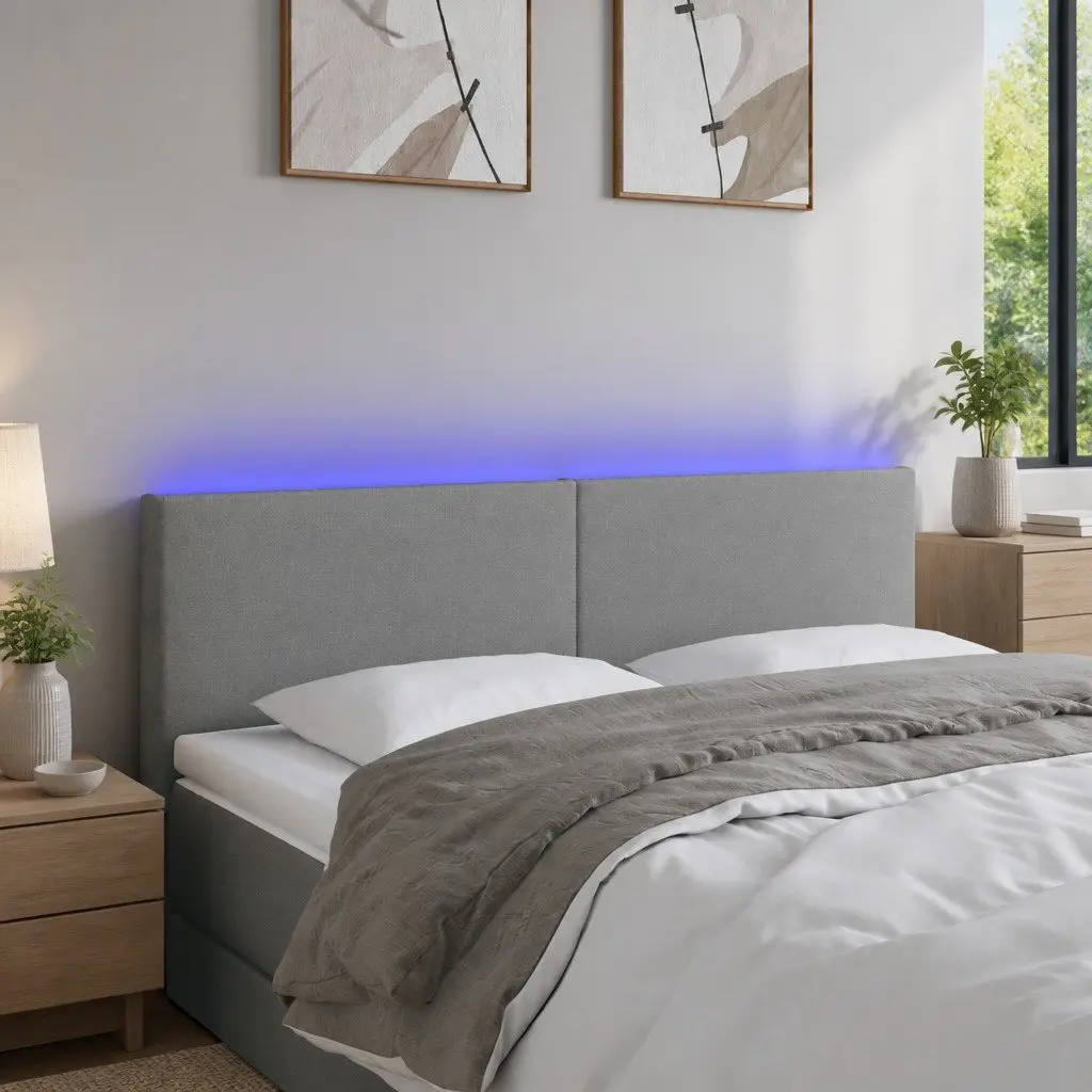 Dark Grey Fabric LED Headboard with Adjustable Height