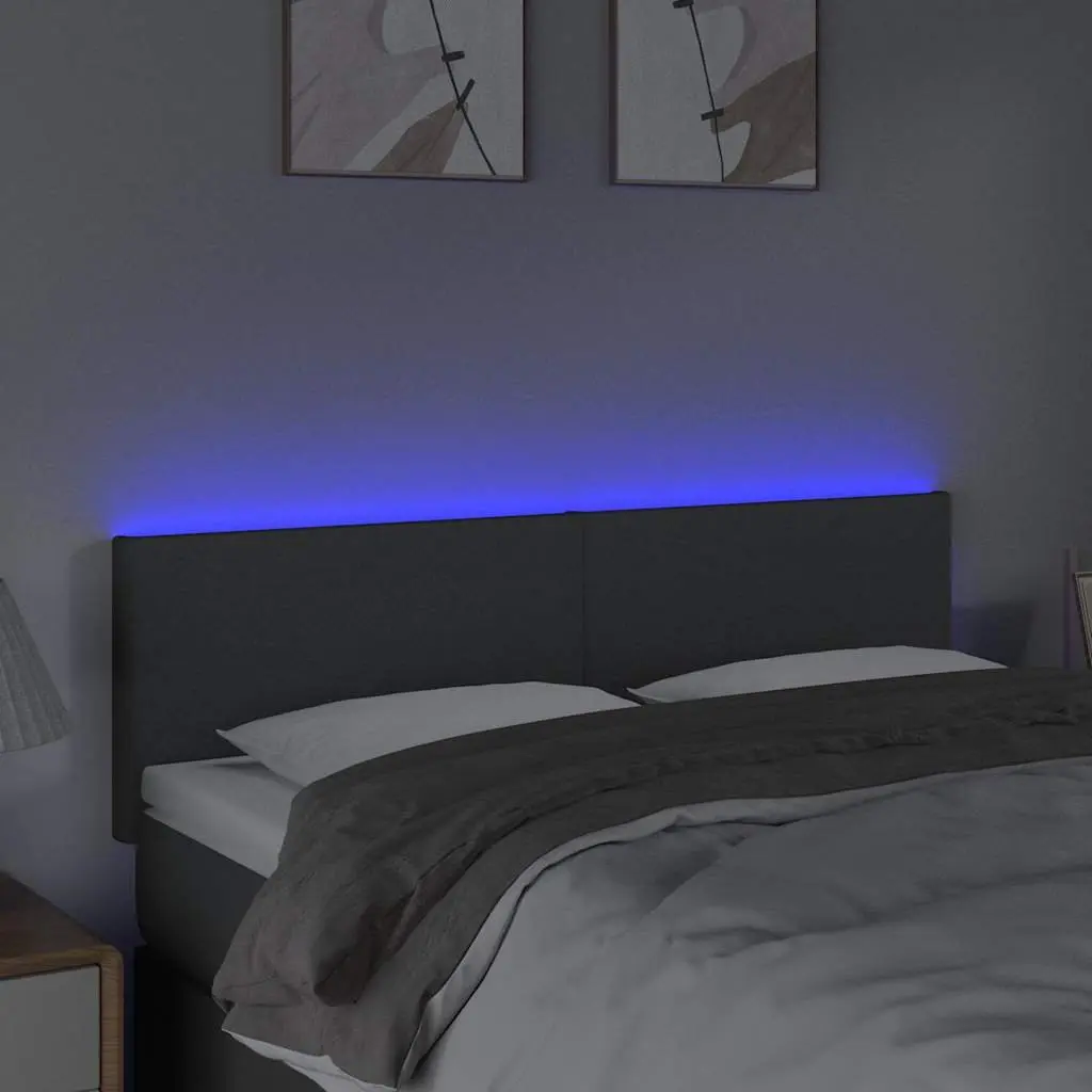 Dark Grey Fabric LED Headboard with Adjustable Height