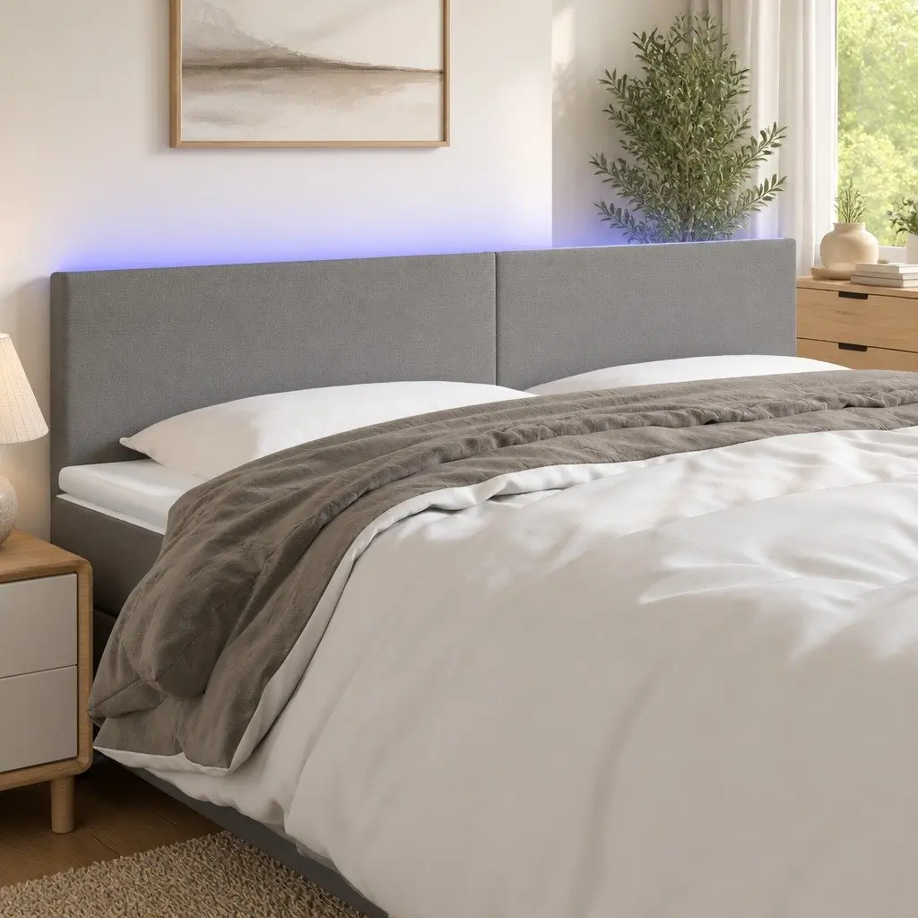 LED Headboard 200cm Dark Grey Fabric Wall Mount