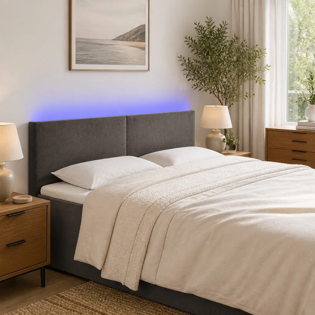 Grey Velvet LED Headboard 144cm with Adjustable Height