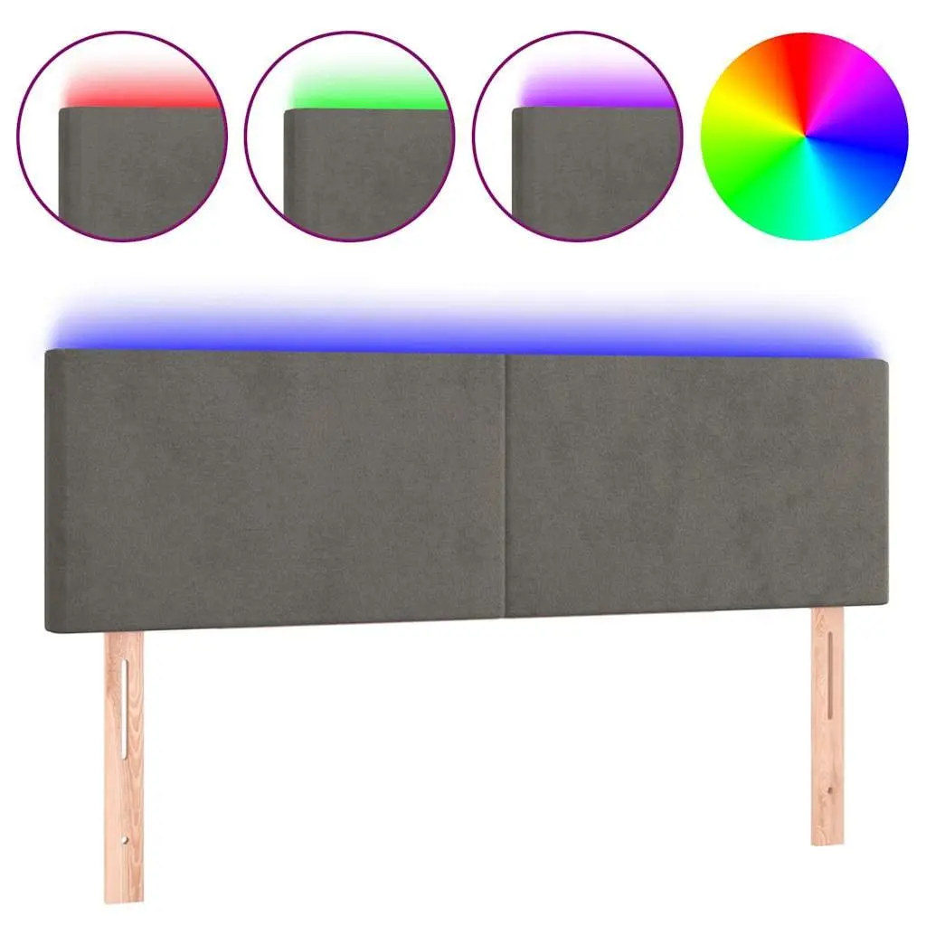 Grey Velvet LED Headboard 144cm with Adjustable Height